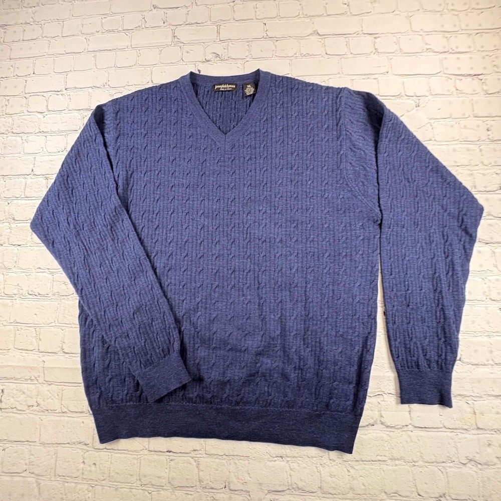 Joseph & Clyman Sweater Men XL Blue Excellent Merino Wool Cable Knit Italy